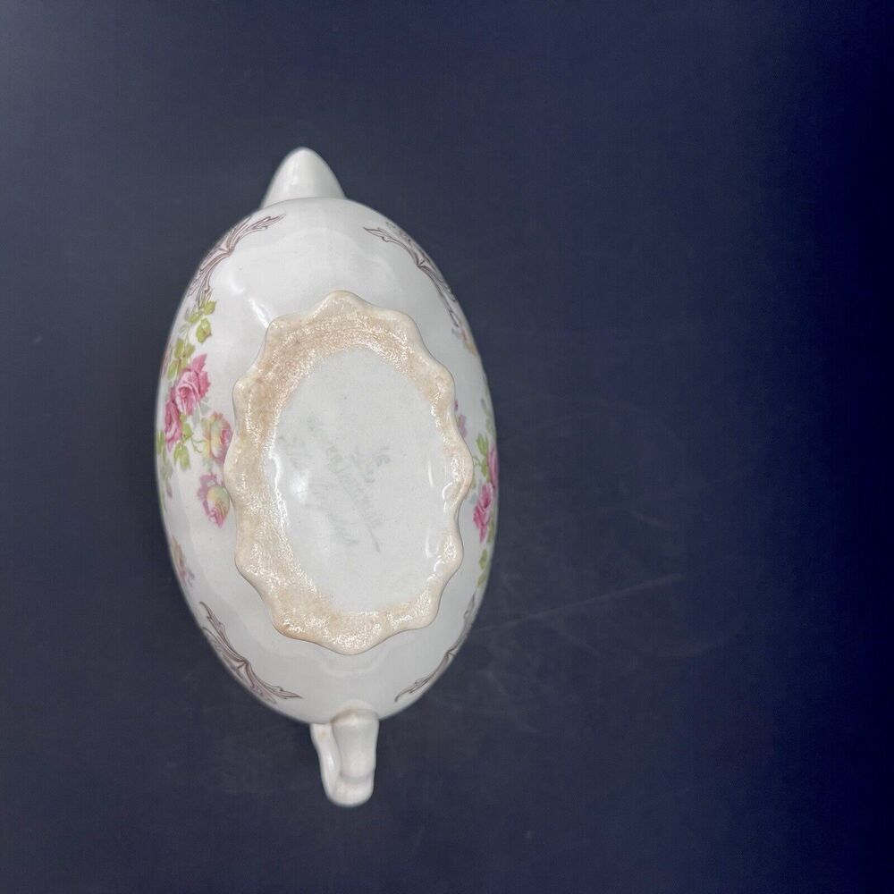 Antique 1900s Homer Laughlin The Angelus Rose Pattern Scalloped Gravy Sauce Boat - Picture 10 of 11